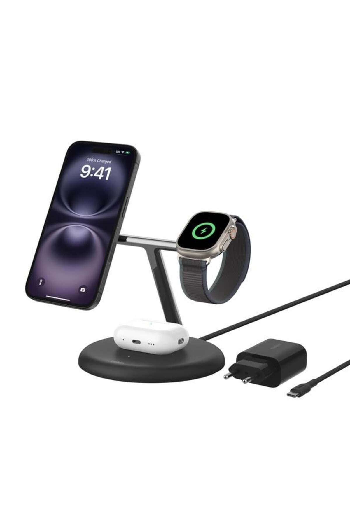 Belkin WIZ023VFBK Qi2 15W 3in1 MagSafe Şarj Standı - Siyah