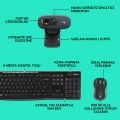 Logitech C270 HD 720p Mikrofonlu Web Kamerası ve MK270 Kablosuz USB Alıcılı Türkçe Q Klavye Mouse Seti, Siyah