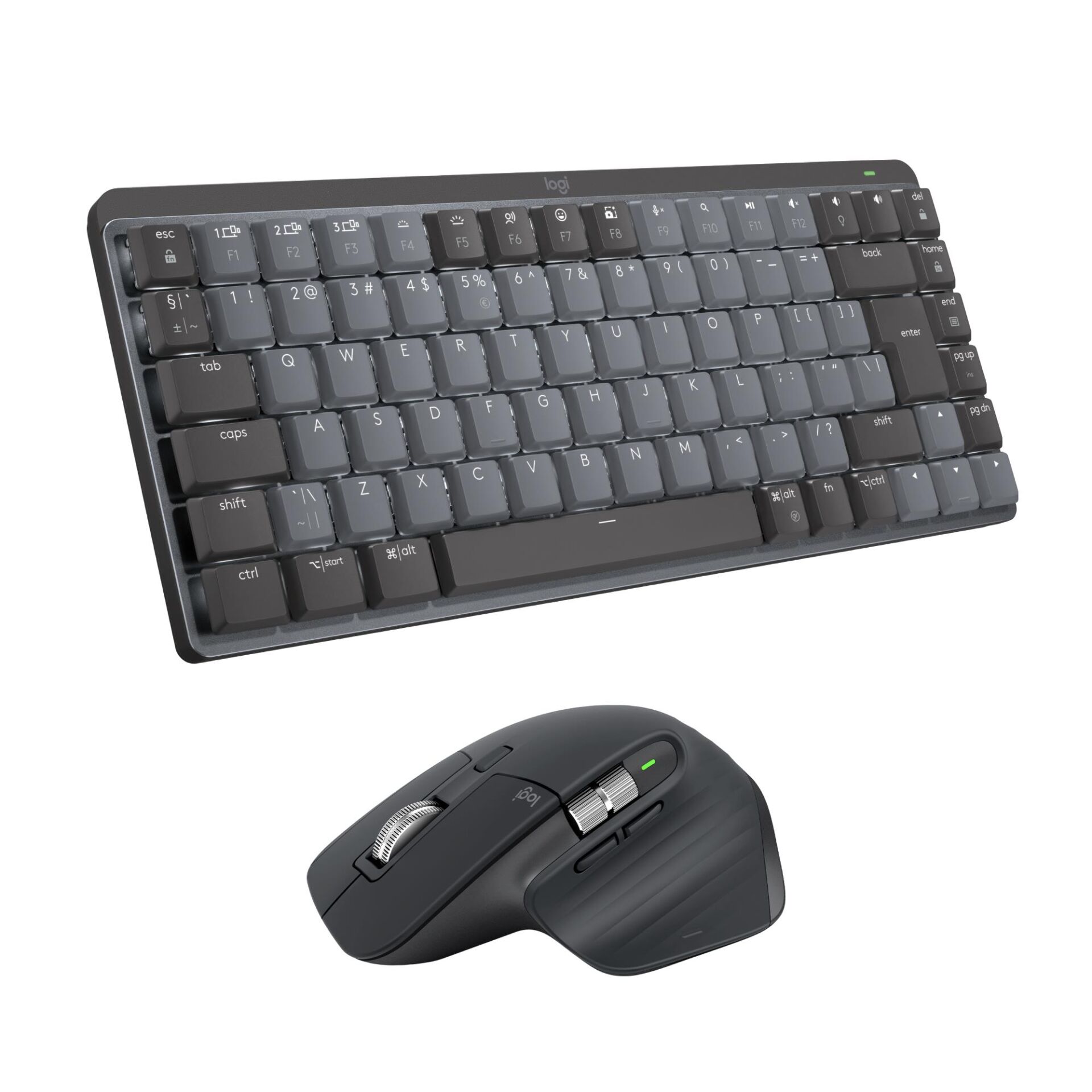 Logitech MX Mechanical Kablosuz Mini Mekanik Klavye, Aydınlatmalı, Dokunmatik Sessiz Tuşlar, İngilizce Q - Gri + MX Master 3S  Kablosuz Mouse - Siyah