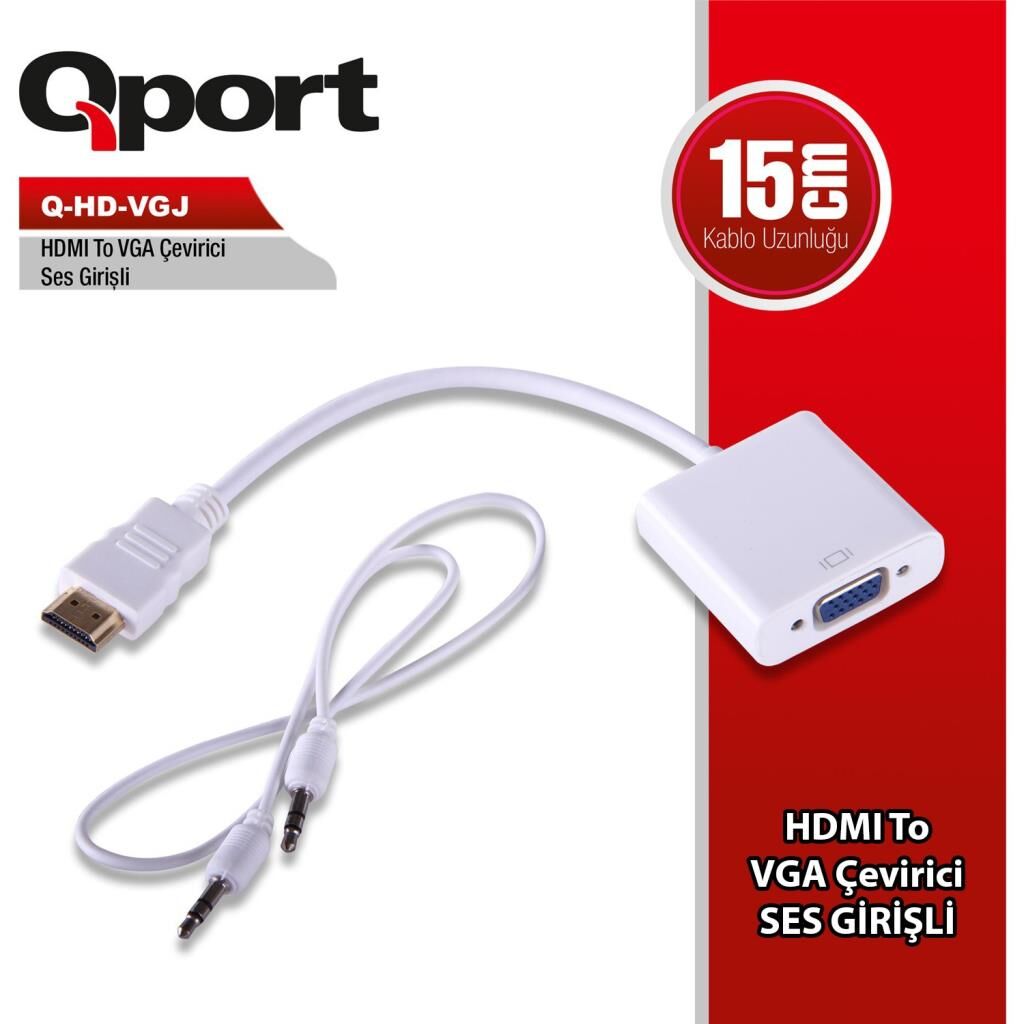 Qport Q-HD-VGJ 15cm HDMI to VGA Ses Girişli Çevirici