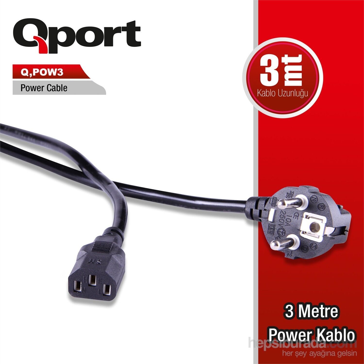 Qport Q-POW3 3 Metre PC Bilgisayar Power Güç Kablosu