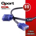 Qport VGA5 15 Pin Filtreli 5M Erkek Erkek Monitör Kablo (Q-VGA5)