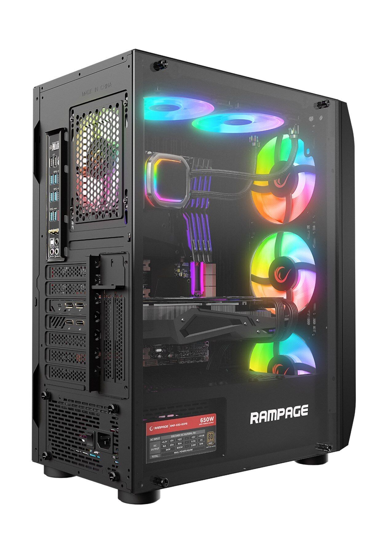 Rampage HOLLOW 650W 80+ 4*12cm ARGB Fan+Kontrolcü Temperli Camlı Mid-T Gaming Oyuncu Kasası