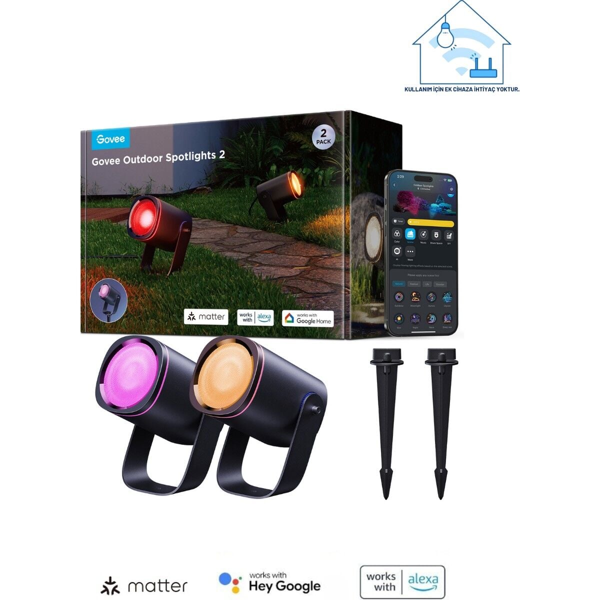 Govee RGBICWW Dış Mekan Spot Aydınlatma - 2'li Paket