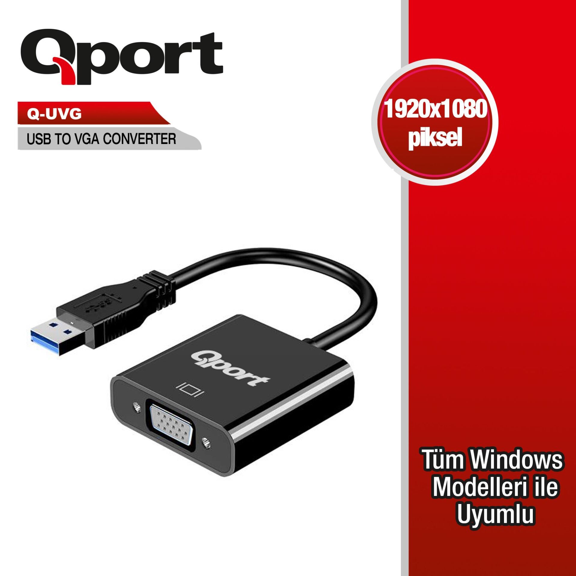 Qport Q-UVG 16cm USB-VGA Çevirici