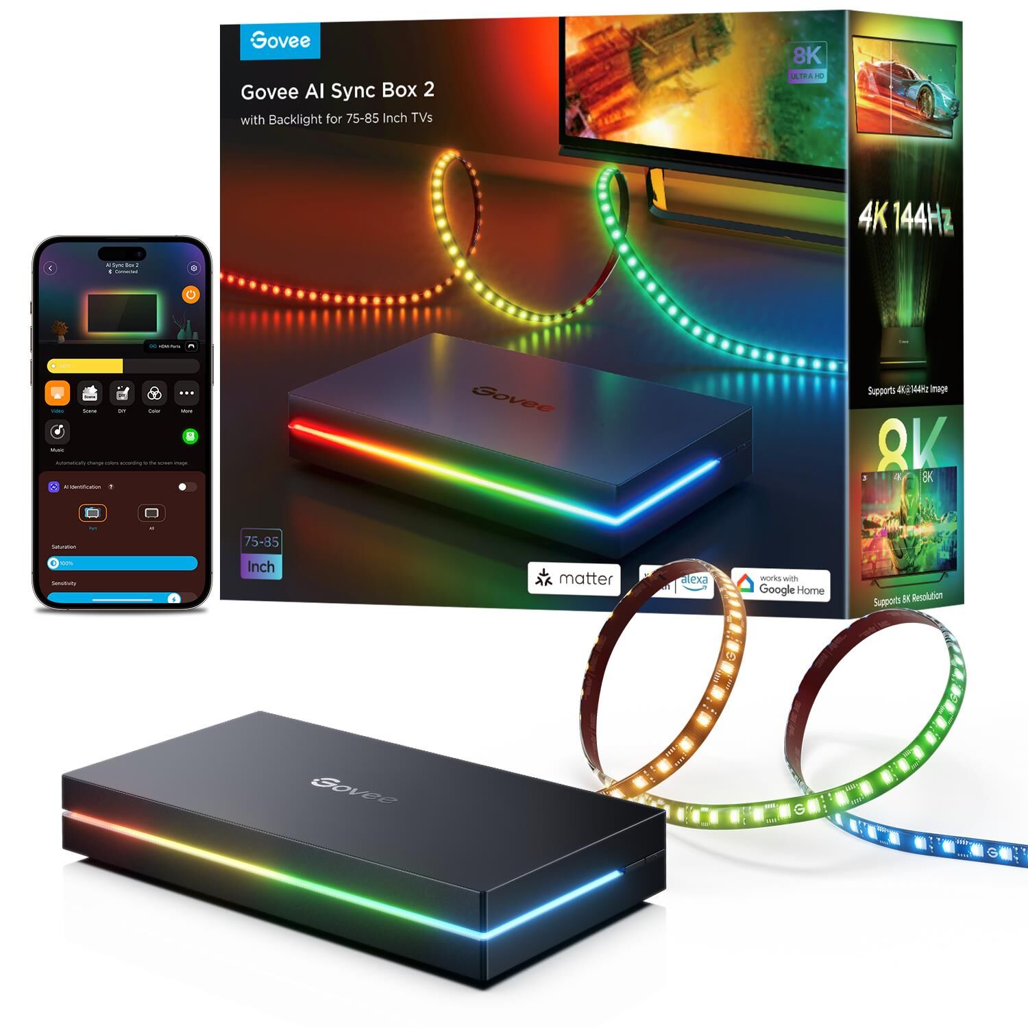 Govee AI Sync Box 2 75-85 Inç TV Arkası LED Aydınlatma