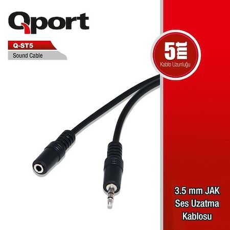 QPort Q-ST5 3.5mm Jack Stereo Audio 5 Metre Ses Uzatma Kablosu