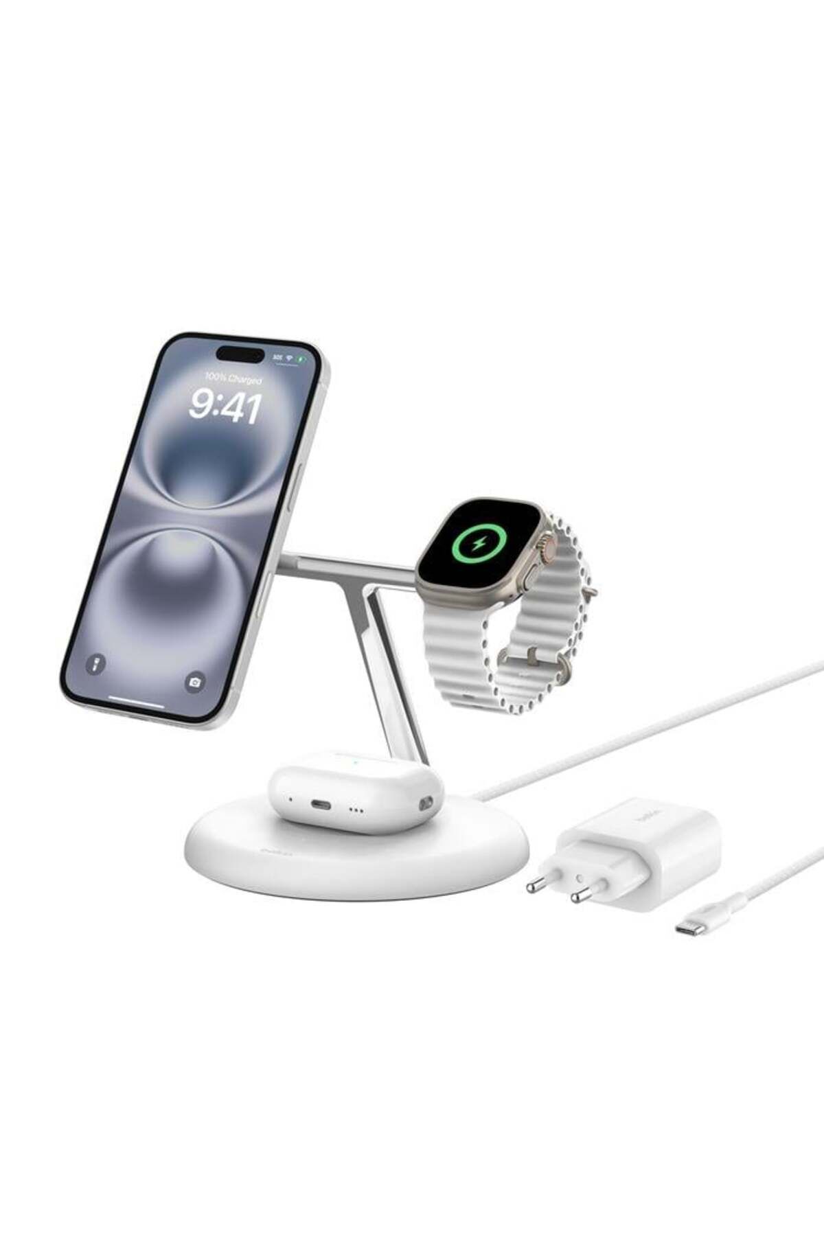 Belkin WIZ023VFWH Qi2 15W 3in1 MagSafe Şarj Standı - Beyaz