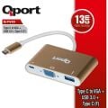 Qport Q-TV03 Type-C To Vga+USB 3.0+Type-C (F) 1920*1080P Çevirici