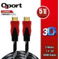 Qport HDMI to HDMI 5 M Altın Uçlu Kablo (Q-HDMI5)