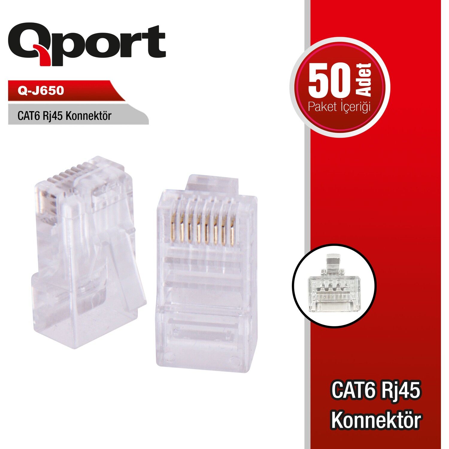 QPort Q-J650 CAT6 50 adet RJ-45 Konnektör