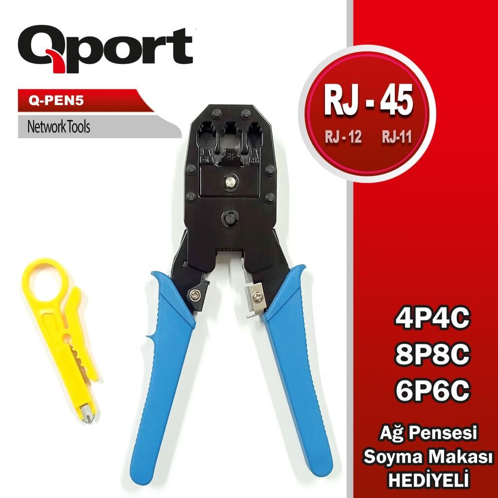 QPort Q-PEN5 RJ11/12/45 Sıkma Pensesi + Sıyırma Aparatı