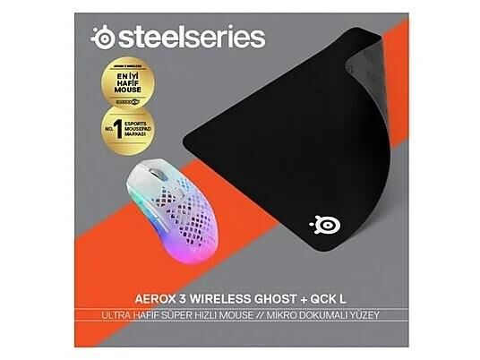 SteelSeries Aerox 3 Wireless Ghost + QcK Large Mouse Pad