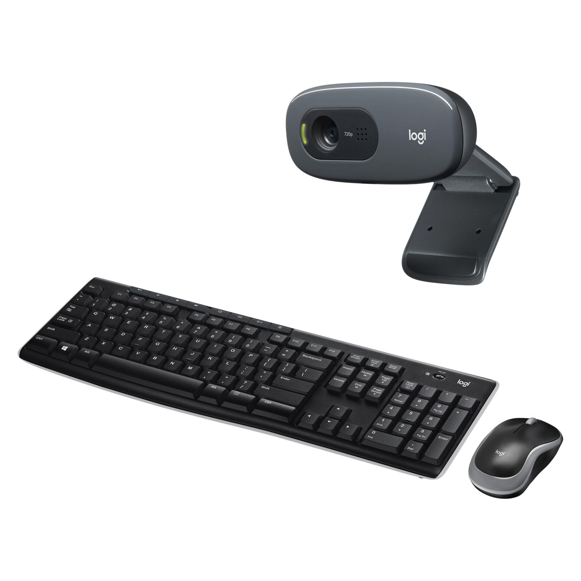 Logitech C270 HD 720p Mikrofonlu Web Kamerası ve MK270 Kablosuz USB Alıcılı Türkçe Q Klavye Mouse Seti, Siyah