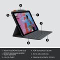 Logitech Slim Folio 10.2'' iPad 7. 8. ve 9. Nesil ile Uyumlu Klavyeli Tablet Kılıfı ve Crayon iPad Uyumlu Dijital Kalem, Açık Gri
