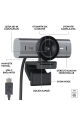 Logitech MX BRIO Ultra HD 4K Gizlilik Kapaklı ve Mikrofonlu Yayın Web Kamerası - Koyu Gri