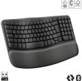 Logitech Wave Keys Kablosuz Bluetooth Dolgulu Avuç İçi Destekli Ergonomik Türkçe Q Klavye, Siyah