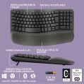 Logitech Wave Keys Kablosuz Bluetooth Dolgulu Avuç İçi Destekli Ergonomik Türkçe Q Klavye, Siyah