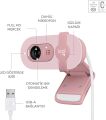 Logitech Brio 100 Full HD 1080p Gizlilik Kapaklı Mikrofonlu Web Kamerası - Pembe